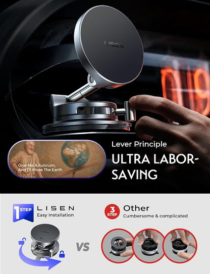 LISEN for 15W Magsafe Car Mount Charger 2 Pack, Magnetic Phone Holders for Your Car, Magnetic Wireless Car Charger, Suction Phone Mount for Car Accessories for iPhone 17 Pro Max 16 15 14 13 12