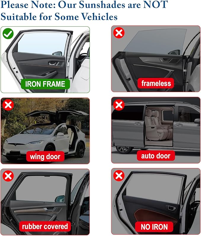 Car Window Shades, 2 Pack Car Sun Shade for Baby, Double Layer & Fully Open, Magnetic Back Window Curtain, Sun Shade Covers Privacy Screen