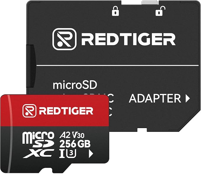 REDTIGER High Speed 256GB Micro SD Card with Adapter, microSDXC UHS-I Class 10, U3, V30 A2, Support for Dash Cam and 4K Video Recording, Compatible with F7NP-V07&F9&F7NT-V04&F17&VP20&F17PLUS
