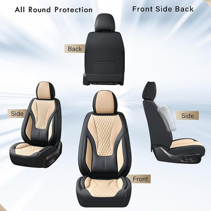 Coverado Waterproof Nappa Leather Car Seat Covers, Automotive Fullset Seat Covers, 5 Seat Car Seat Cushion & Seat Protector, Black&Beige Front and Rear Covers Universal Fit for Most Cars, SUVs, Trucks