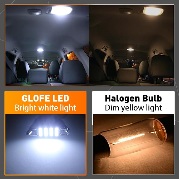 Festoon Rigid Loop LED Lights, 44mm, 6000K White, 561 562 567 564, Fit for Car Interior, Dome, Map, Door Courtesy, Gloves Box and Trunk Lighting (4-Pack)