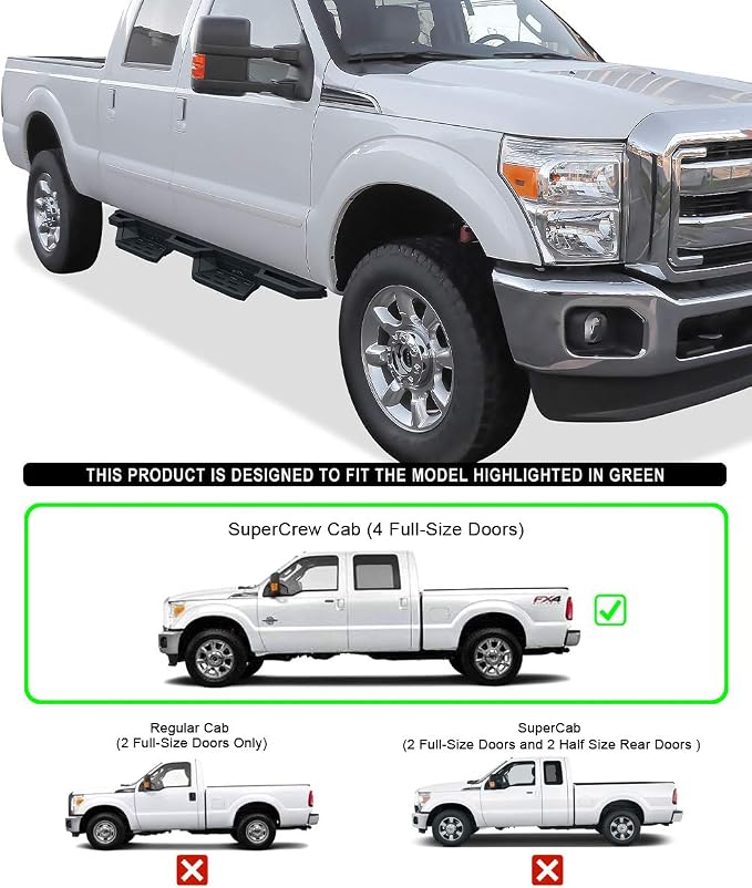 APS Stainless Steel 6.5in Side Bars Pocket Steps Square Tube Rocker Guards Compatible with Ford F250 F350 SuperDuty Crew Cab 99-16