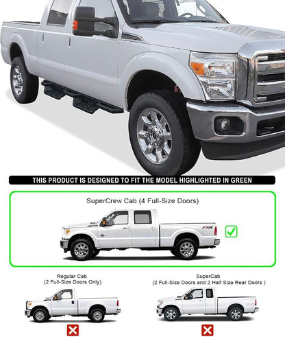 APS Stainless Steel 6.5in Side Bars Pocket Steps Square Tube Rocker Guards Compatible with Ford F250 F350 SuperDuty Crew Cab 99-16
