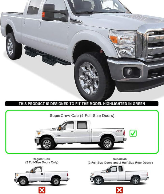APS Stainless Steel 6.5in Side Bars Pocket Steps Square Tube Rocker Guards Compatible with Ford F250 F350 SuperDuty Crew Cab 99-16