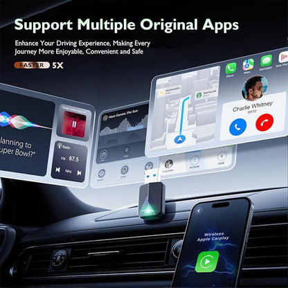 Wireless Carplay Adapter, Convert Wired to Wireless CarPlay, Compatible with CarPlay, Plug and Play, Type-C/USB, Suitable for 800+ Vehicles (Black)