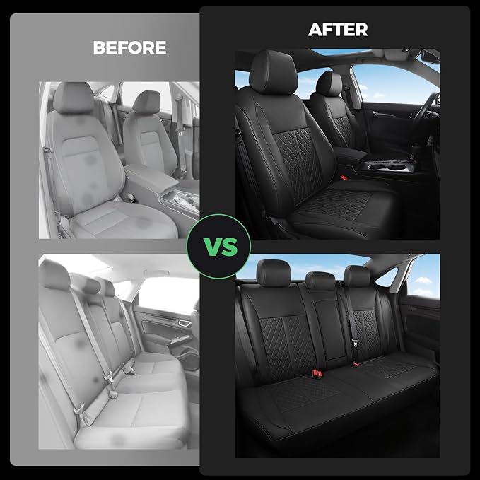 for Honda Civic Leather Seat Covers, Sedan EX 2022-2026, Sport 2025 2026, Custom Fit Car Seat Cover Full Set, Waterproof Accessories, Black (60/40 Split Benches-with Rear Armrest)