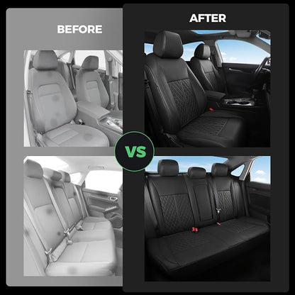 for Honda Civic Leather Seat Covers, Sedan EX 2022-2026, Sport 2025 2026, Custom Fit Car Seat Cover Full Set, Waterproof Accessories, Black (60/40 Split Benches-with Rear Armrest)