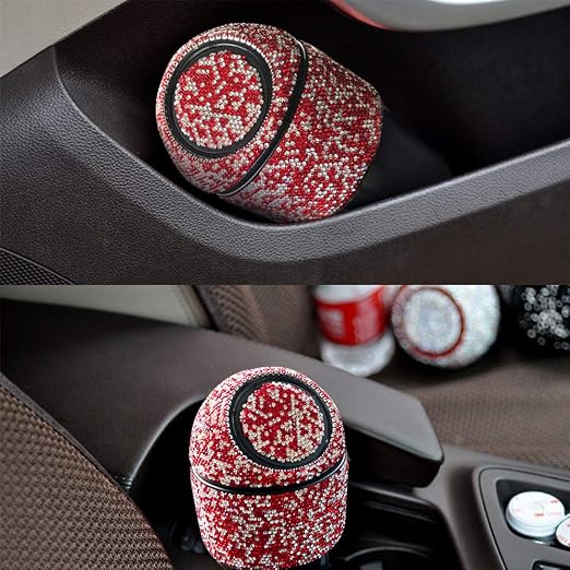 Bling Rhinestone Auto Garbage Can Car Trash Can with Lid Mini Garbage Bin for Automotive Car, Home, Office, Kitchen, Bedroom (Red)