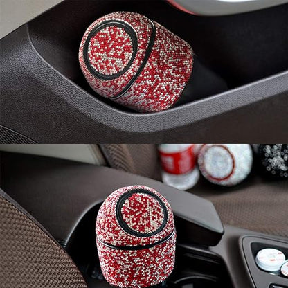 Bling Rhinestone Auto Garbage Can Car Trash Can with Lid Mini Garbage Bin for Automotive Car, Home, Office, Kitchen, Bedroom (Red)