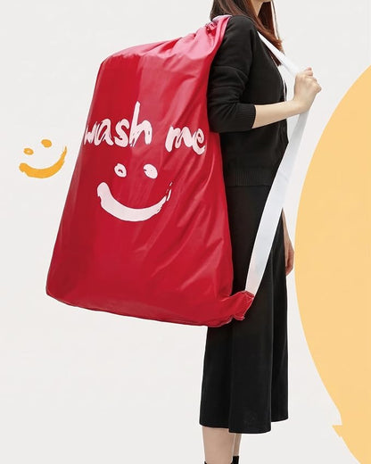 HOMEST 2 Pack XL Wash Me Travel Laundry Bag with Strap, Dirty Garments Organizer, Large Enough to Hold 4 Loads of Clothes, Easy Fit a Hamper or Clothing Basket, Black and Red
