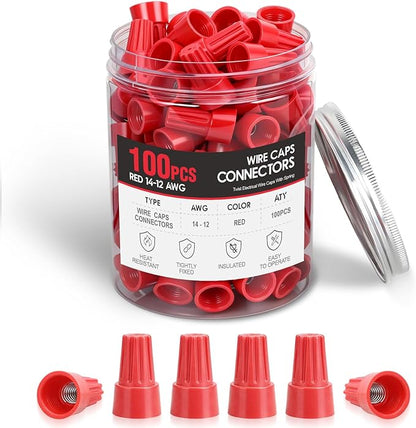 Nilight 100PCS Red Wire Connectors Kit 14-12 AWG Electric Wire Caps Insulating Insert Twist Electrical Wire Terminal with Spring for Connect Electrical Wiring Automotive Car Truck Boats Marine