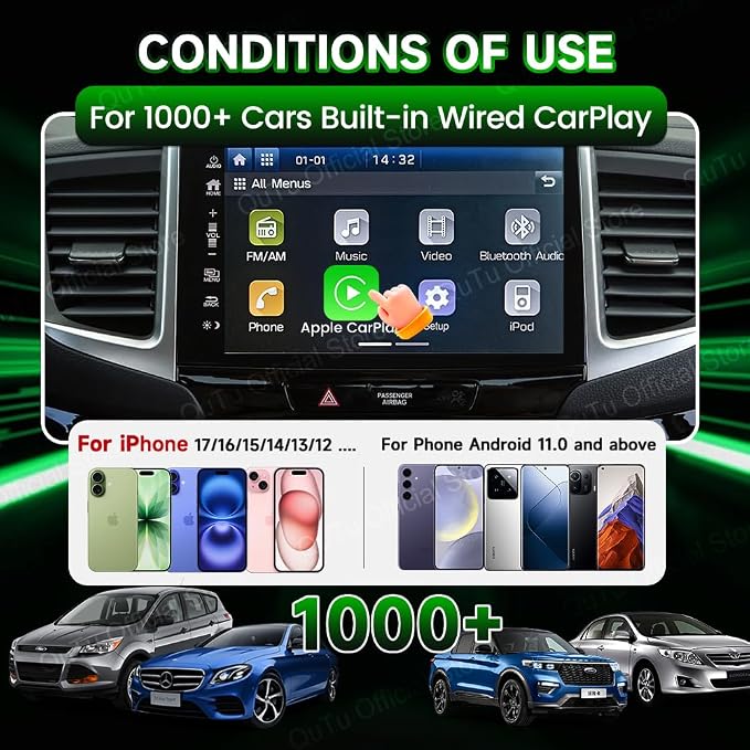 CarlinKit Wireless CarPlay Adapter CPC200-CP2A PRO: Wired CarPlay to Wireless CarPlay/Android Auto Upgrade & Android 12.0 System Unlock The, Built-in Net-Flix/You-Tube/TIK-Tok(Black)
