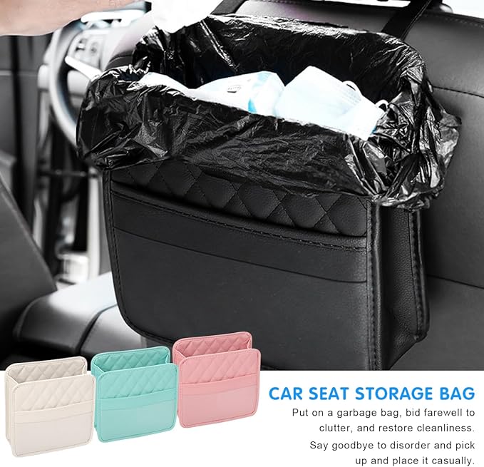 Mandark Car Seat Back Organizer, PU Leather Vehicle Backseat Hanging Storage Pocket, Multipurpose Auto Travel Essentials Accessories for Kids & Adults, Universal for Most Cars (Pink)