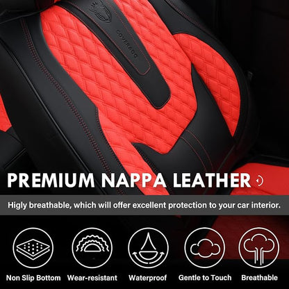 Coverado Car Seat Covers Full Set, 5 Seat Leather Seat Covers for Cars, Car Seat Protector with Lumbar Support, Waterproof Seat Covers Universal Fit for Most Cars SUV Trucks (Red&Black)