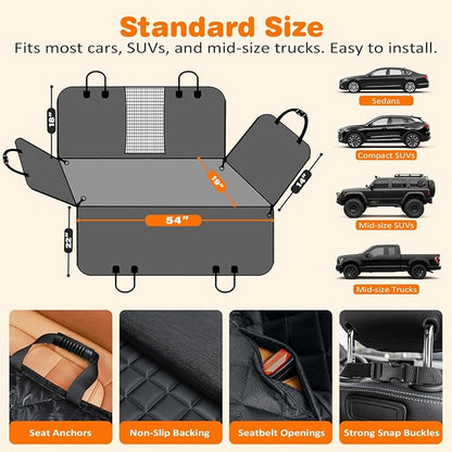 URPOWER Dog Car Seat Cover for Pets 100% Waterproof Seat Cover Hammock 600D Heavy Duty Scratch Proof Nonslip Durable Soft Back Seat Covers for Cars Trucks and SUVs