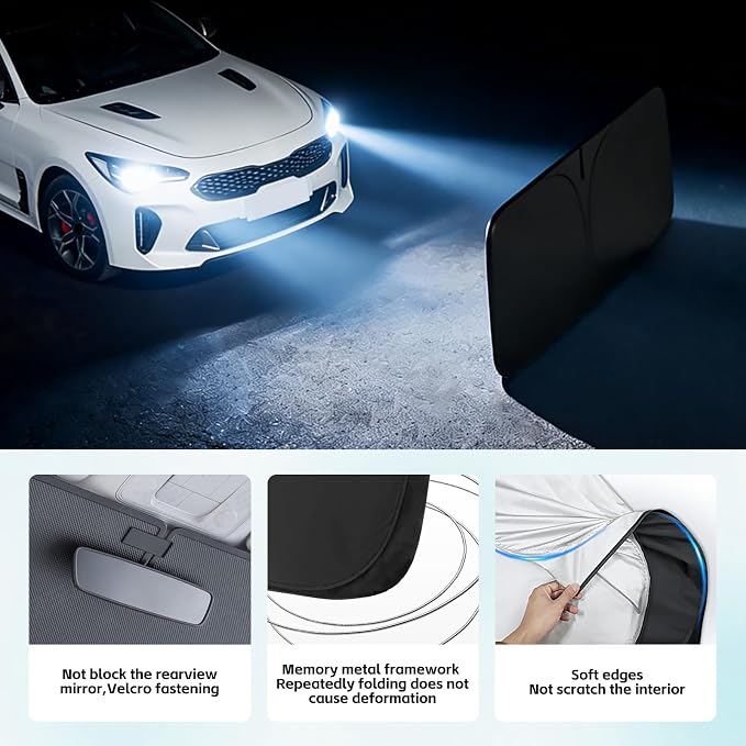 Windshield Sun Shade for Kia Stinger 2018-2023 Sunshade 300T Windshield Cover Shield Protector Blocks UV Rays Custom Fit Stringer Front Window Shades Windshield Accessories Keep Cool Foldable