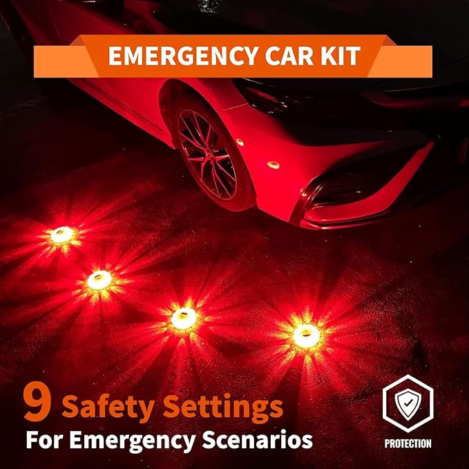 LED Road Flares 12 Pack Roadside Emergency Car Kit, USB Rechargeable (lithium battery) Road Safety Flare Light,9 Flash Modes,With Magnet & Hook Safety Beacon Warning Light (12 Pack)