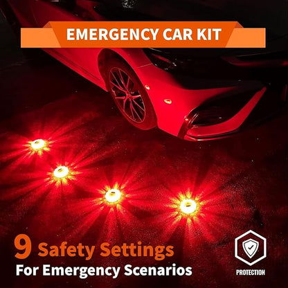 LED Road Flares 12 Pack Roadside Emergency Car Kit, USB Rechargeable (lithium battery) Road Safety Flare Light,9 Flash Modes,With Magnet & Hook Safety Beacon Warning Light (12 Pack)