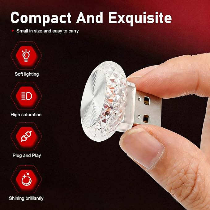 1 PCS Mini USB LED Car Interior Light, Plug & Play Compact Atmosphere Lamp, Personalized Automotive Interior Ambient Light Decor, Universal for Most Cars (Red)