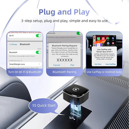 LEXXSON Wireless CarPlay Adapter for iPhone, Plug and Play, Fast and Stable Connection 2 in 1 Android Auto Wireless Adapter for CarPlay＆Android