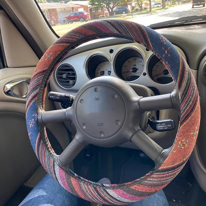 Boho Steering Wheel Cover for Women Men Baja Blanket Enthic Car Steering Wheel Cover Ethnic Car SUV Wheel Protector, Breathable, Anti-Slip, Odorless, Universal Fit 14.5-15 Inch