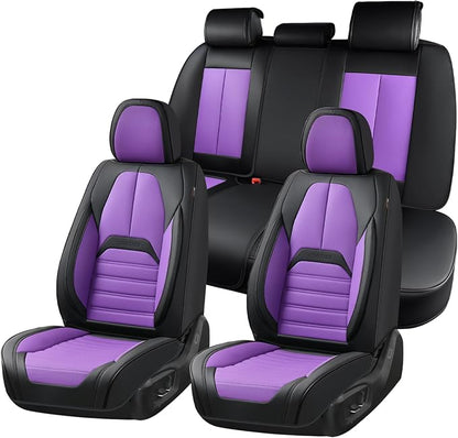 Coverado Car Seat Covers Full Set, Seat Covers for Cars, Automotive Seat Covers, Waterproof Nappa Leather Front Seats and Back Car Seat Protector, Universal Fit for Most Cars SUV Trucks,Black&Purpe