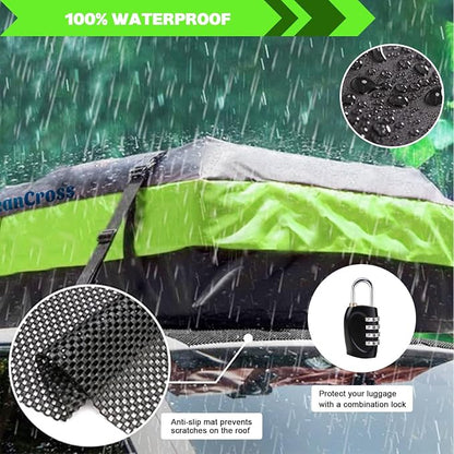 OceanCross Car Rooftop Cargo Carrier Bag, Green Rooftop top Cargo Carrier Bag 15 Cubic feet Waterproof for All Cars with/Without Rack, Includes Anti-Slip Mat, 8 Reinforcement Straps, Luggage Lock