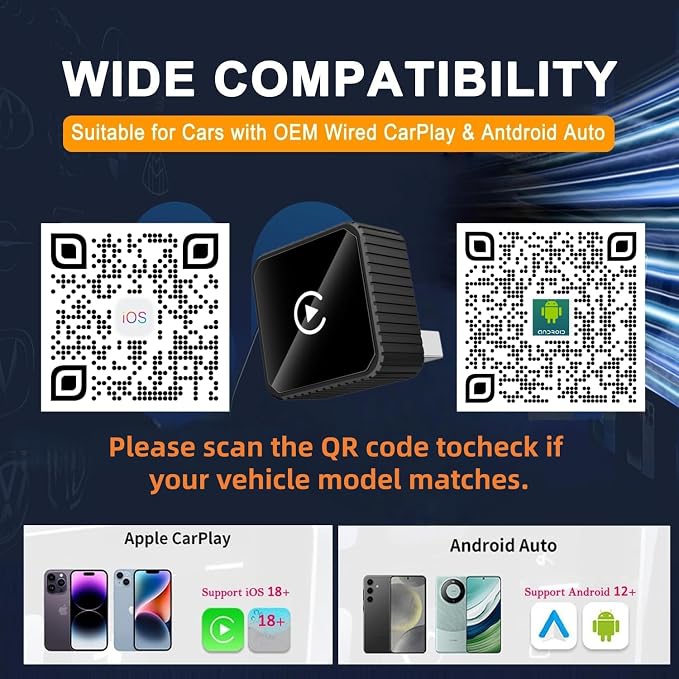 2026 Wireless CarPlay & Android Auto Adapter for iPhone & Android, 2-in-1 Mini Metal Dongle, Plug & Play Auto-Connect, Zero Latency Wireless Car Adapter for OEM Wired Radios (Black)