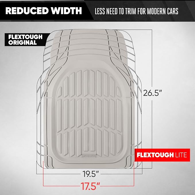 Motor Trend FlexTough LITE Rubber Car Mats Full Set - All Weather White Floor Mats for Trucks, Cars & SUVs - Automotive White Car Floor Mats for Cars Interior Accessories Universal Trim-to-Fit