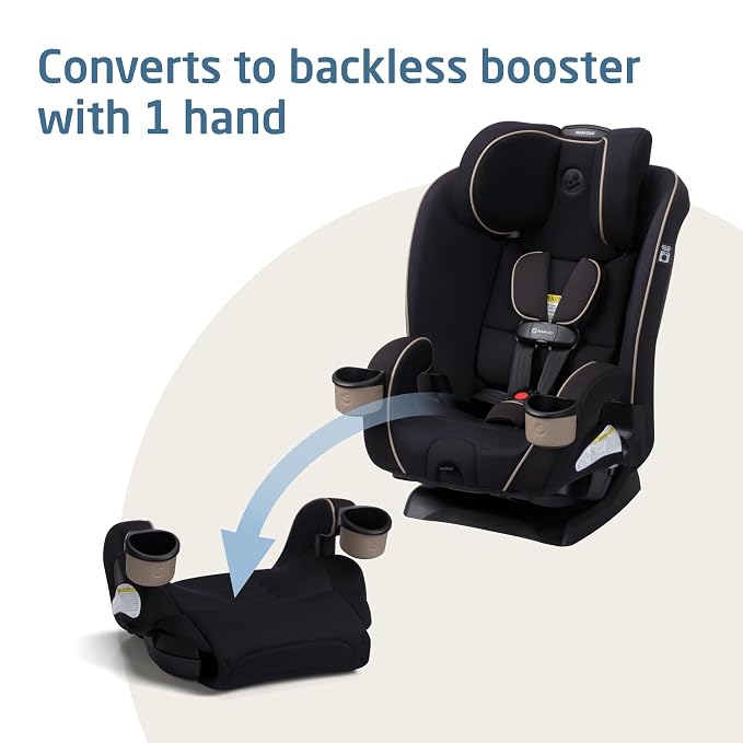 Maxi-Cosi Kani 4-in-1 Infant Kids Convertible Car Seat, Rear-Facing Forward-Facing Carseat, Booster, Slim Fit, Magnetic Buckle, 5-Position Recline, Fits 5-100 lbs, 19-57 in, Caspian Caviar