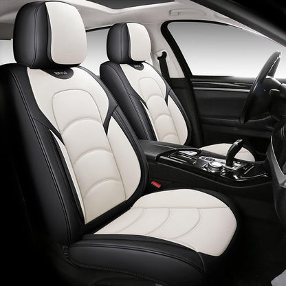 NS YOLO Full Coverage Car Seat Covers Universal Fit for Cars SUVs Pick-up Trucks with Waterproof Leatherette in Automotive Vehicle Interior Accessories (Black and White, Full Set)