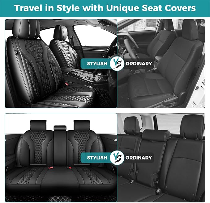 Leather Car Seat Covers Full Set, Breathable Faux Leather Seat Covers for Cars SUV Sedan Waterproof Black