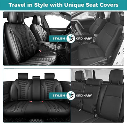 Leather Car Seat Covers Full Set, Breathable Faux Leather Seat Covers for Cars SUV Sedan Waterproof Black