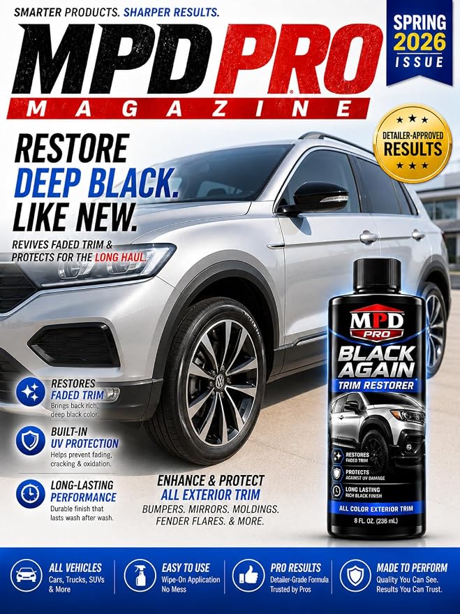 MPD Pro Black Again Trim Restorer for Cars – Restores Faded Plastic, Vinyl & Rubber Exterior Trim, Deep Black Finish for Bumpers, Mirrors & Moldings, UV Protection, Non-Greasy Formula, 8oz (Pack of 2)