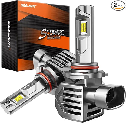 SEALIGHT 𝟗𝟎𝟎𝟓 𝐇𝐞𝐚𝐝𝐥𝐢𝐠𝐡𝐭 𝐁𝐮𝐥𝐛𝐬 Brightest Bulbs 60000Hrs Lifespan for ATVs & Powersports Wireless with Cooling Fan, Diamond White 60000LM Output, 1:1 Size Plug-N-Play, Pack of 2