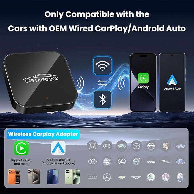 3-in-1 Magic Video Box—Wireless CarPlay & Android Auto Adapter Support YouTube,TikTok,TF Card,Wired-to-Wireless Conversion, No Latency Car Play AI Box for Cars from 2016 & IOS10+/Android 11+