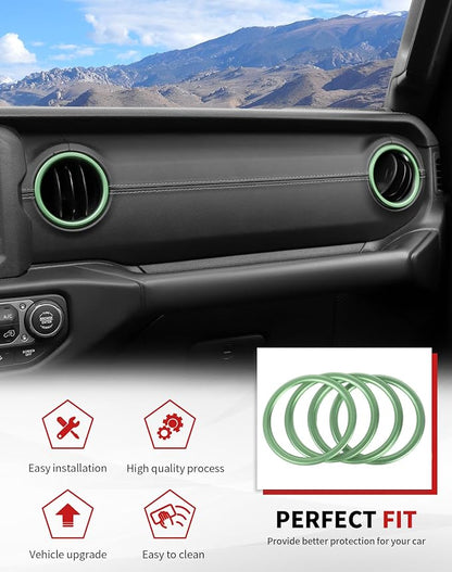 JWWY JL AC Air Vent Trim Rings & Dashboard Headlight Switch Decor Switch Knob Cover Kit Fit for 2018-2023 Jeep Wrangler JL JLU Interior Accessories, Aluminum Alloy 8PCS Green