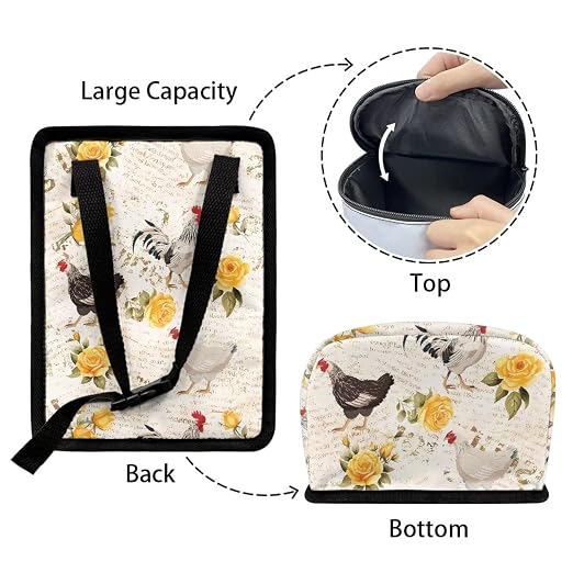 Talayituse Rooster Chicken Print Car Trash Can, Rose Letter Portable Auto Garbage Bin Valentine's Day Decor Multifunctional Vehicle Interior Accessories with Adjustable Straps Universal Fit SUV Sedan