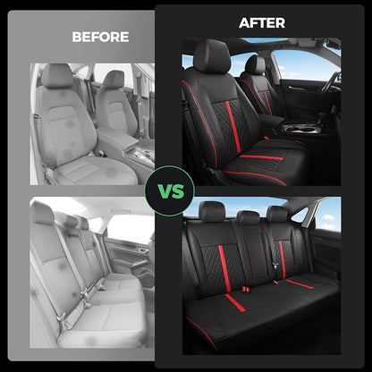 for Honda Civic Leather Seat Covers, Hatchback EX-L Sport Touring 2022-2026, Custom Fit Car Seat Cover Full Set, Waterproof Accessories, Black Red (60/40 Split Benches-with Rear Armrest)