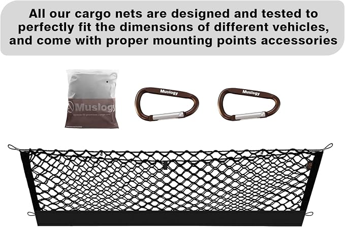 Muslogy Truck Bed Cargo Net Trunk Netting Compatible with 2025 2026 Toyota 4Runner Accessories, Pickup Cargo Organizer SUV Sedan Storage Net w/Heavy Duty Carabiners