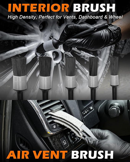 20Pcs Windshield Cleaner Tool - Car Interior Detailing Brush Kit with 200g Cleaning Gel, Microfiber Car Wash Mitt, Dash Duster & 2-Sided Scrubber, All-in-One Inside Car Cleaning Supplies Tool
