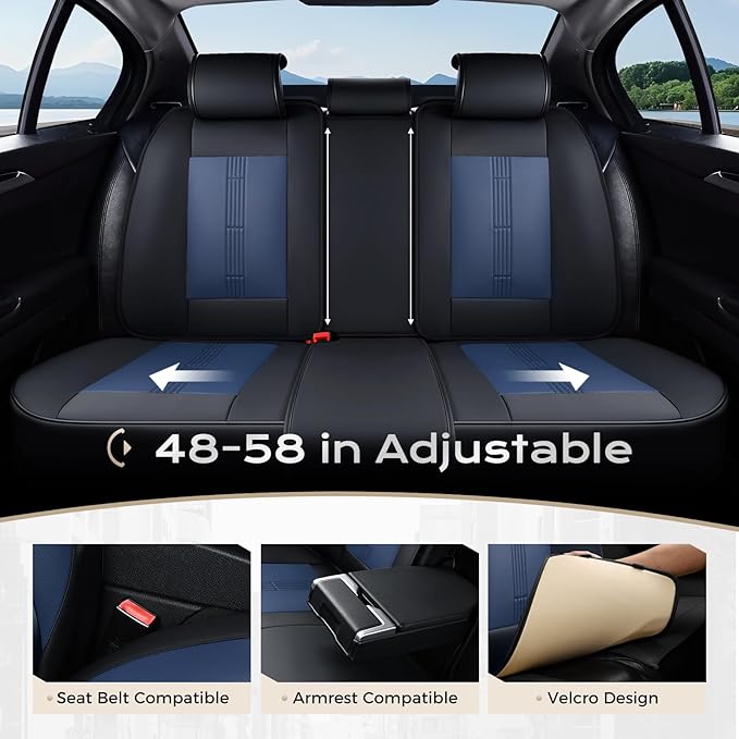 Coverado Car Seat Covers Full Set, Front Seat Covers with Lumbar Support and Back Seat Cover Waterproof Leather Automotive Seat Cover, Universal Car Interior Protectors Cushion for Most Cars