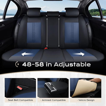 Coverado Car Seat Covers Full Set, Front Seat Covers with Lumbar Support and Back Seat Cover Waterproof Leather Automotive Seat Cover, Universal Car Interior Protectors Cushion for Most Cars