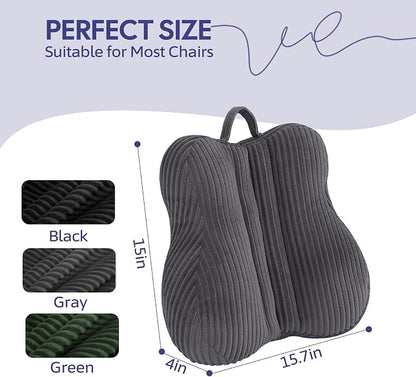 Lumbar Support Pillow for Recliner, Back Support Pillow for Office Chair, Back Cushion with Shredded Foam for Back Pain Relief & Reading, Lumbar Cushions for Couch, Sofa Seat, Car, Grey