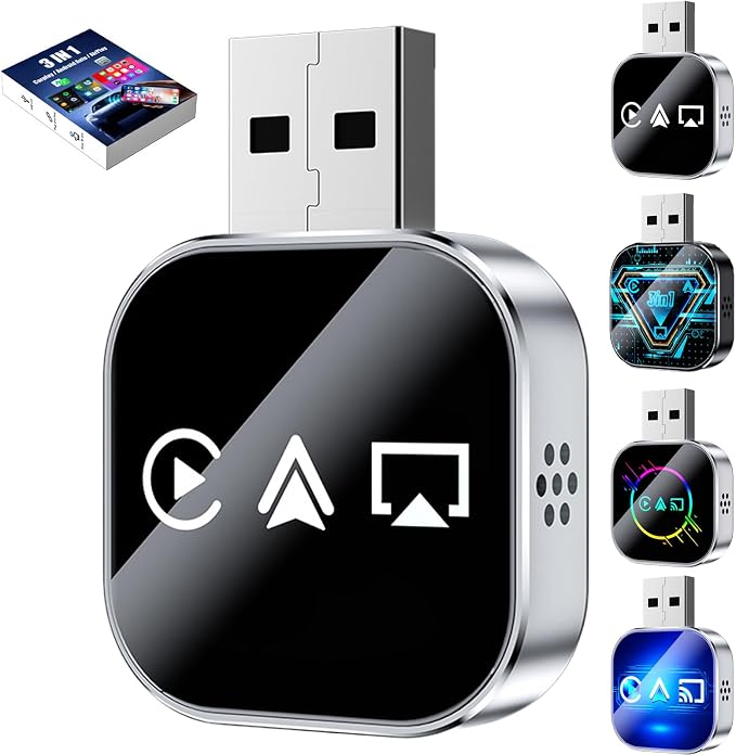3-in-1 Car Adapter (2026 Model), 3 in 1 Adapter Plug and Play, Plug and Play, Stable Connection, No Delay, for Car Play&Android Auto (A, for iPhone)