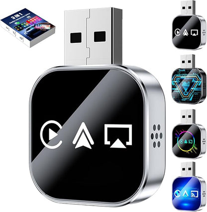 3-in-1 Car Adapter (2026 Model), 3 in 1 Adapter Plug and Play, Plug and Play, Stable Connection, No Delay, for Car Play&Android Auto (A, for Android)