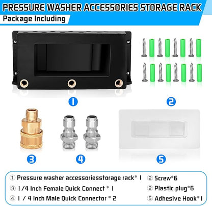 Boltigen Wall Mounted Pressure Washer Gun Holder, Foam Cannon Organize Holder, Car Wash Power Washer Tip and Extension Wand Holder, 1/4'' Quick Connect Pressure Washer Accessories Storage Rack