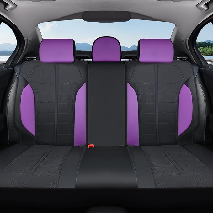 Coverado Air Mesh Seat Cover, Car Seat Cover Rear Seats, 3D Breathable Seat Protectors Sports Carbon Fiber Design Airbag Compatible Comfort Universal for Most Cars, Van,Trucks, SUV, Black&Purple