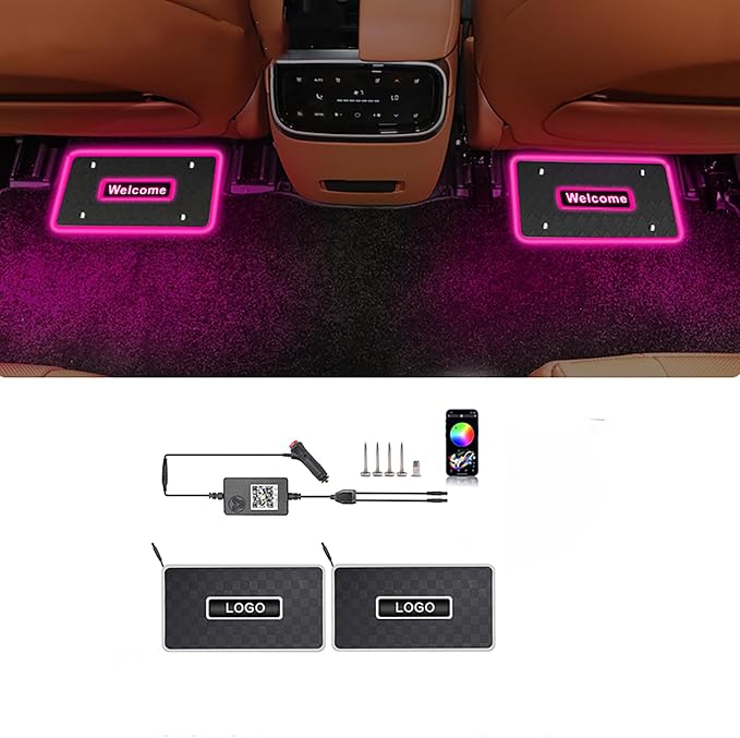 Customizable Car Floor Mats Lights, Customize Personalized Logo Car Floor Mats Light Waterproof RGB LED Neon Lamp App Control Adjustable Flashing Mode Universal Car Interior Foot Mat Decoration Light