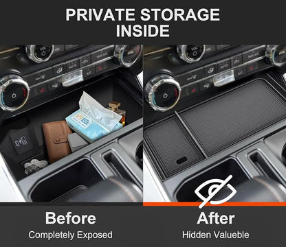 Center Console Organizer for F150 2021-2026 / Lightning XLT 2022-2024 with Rubber Liners and USB Hole Keep Clean and Organized Deep Center Console tray Perfect for F150 Right in Front Shifter|Upgrade|